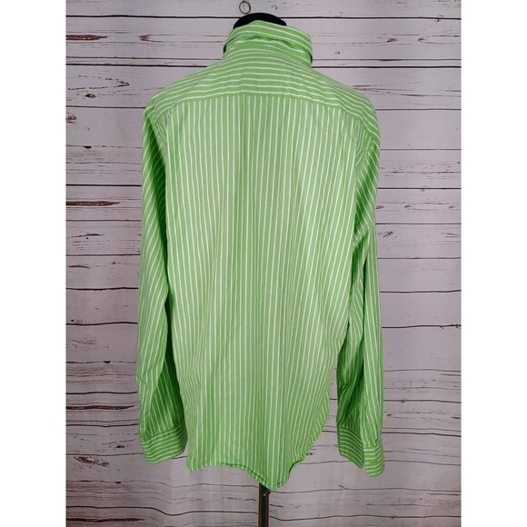 Duck Head Jeans Company XXL Athletic Fit Green White Stripe Button Up Dress Shir - Picture 3 of 7